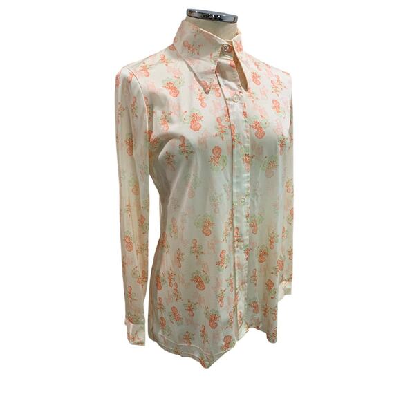 Large Cos Cob Vintage 1960s Womens Polyester Button Up Shirt Blouse Defects - Picture 1 of 7